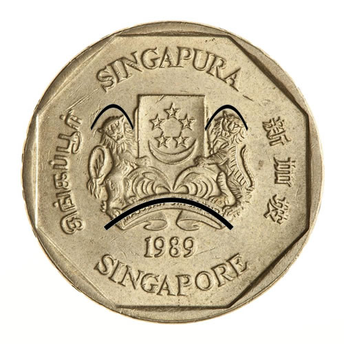 Singapore 1 Dollar Coin Frowning Face